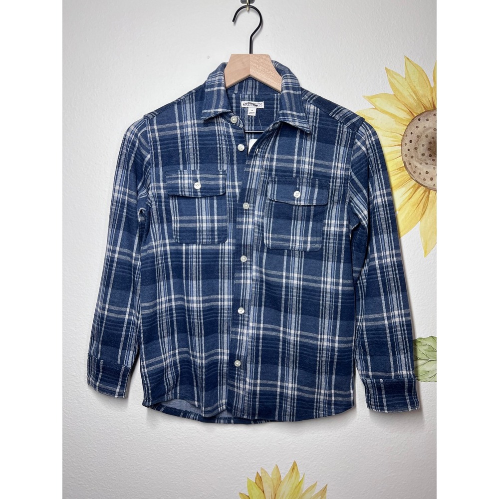 Crewcuts J.Crew Boys Blue White Plaid Flannel Button Down Shirt Size 10